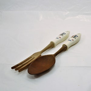 Ceramic wooden fork and spoon, Salad Fork, Salad Fork And Spoon, Kitchen Utensils, Veggie Salad Utensils,