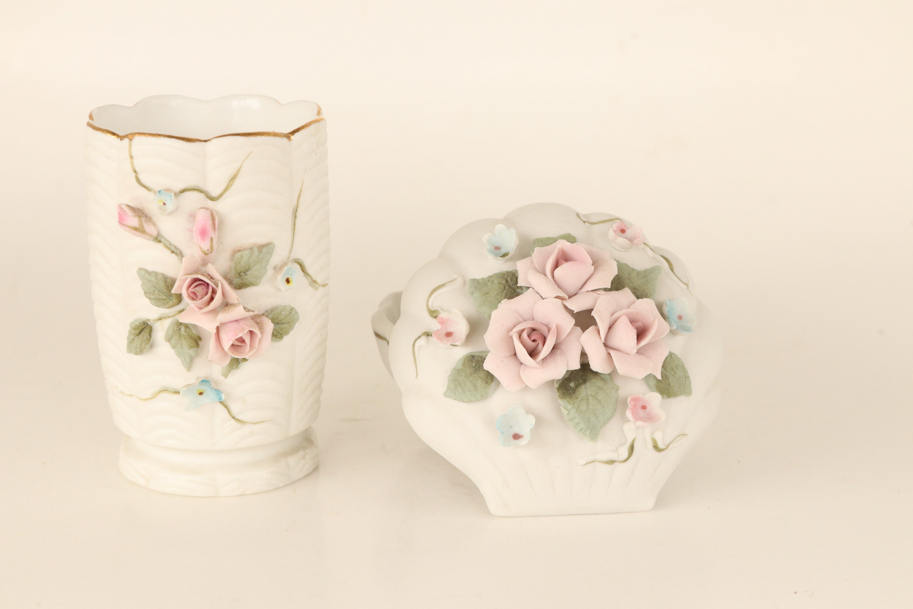 Vanity Set Lefton Vanity Glass Lefton Shell Trinket Etsy