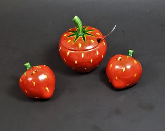 Strawberry Salt and Pepper Made In Japan, Strawberry Serving Set Strawberry Jam Jar