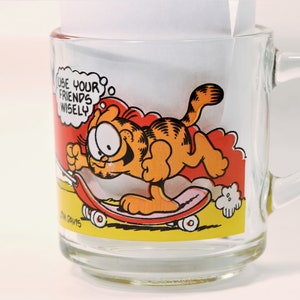 Garfield Mug, Glass Juice cup, Anchor Hocking McDonald's Garfield Glass Mug, Use Your Friends Wisely,