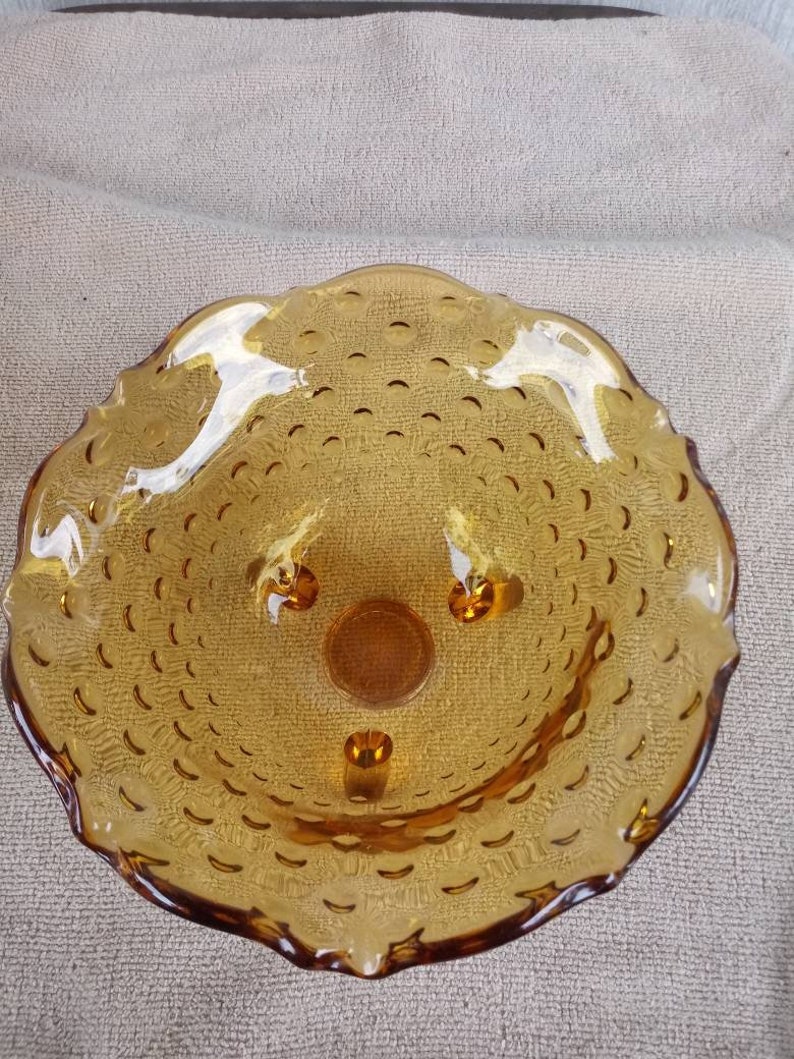Amber Hobnail Glass candy or nut bowl Vintage Amber Glass, Amber Candy Dish