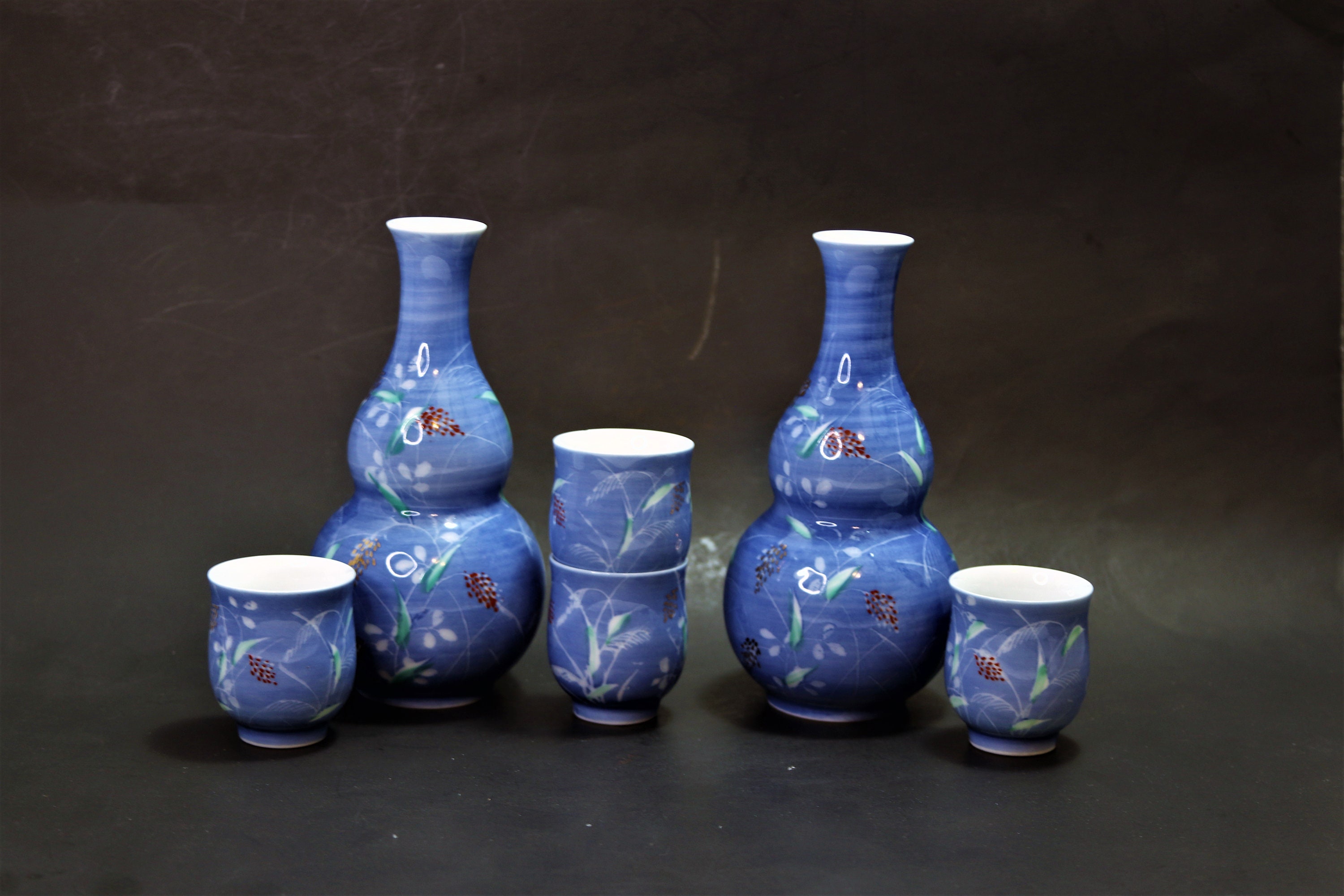 Blue Sake Bottles Japanese Sake Set Vintage Porcelain Saké Etsy