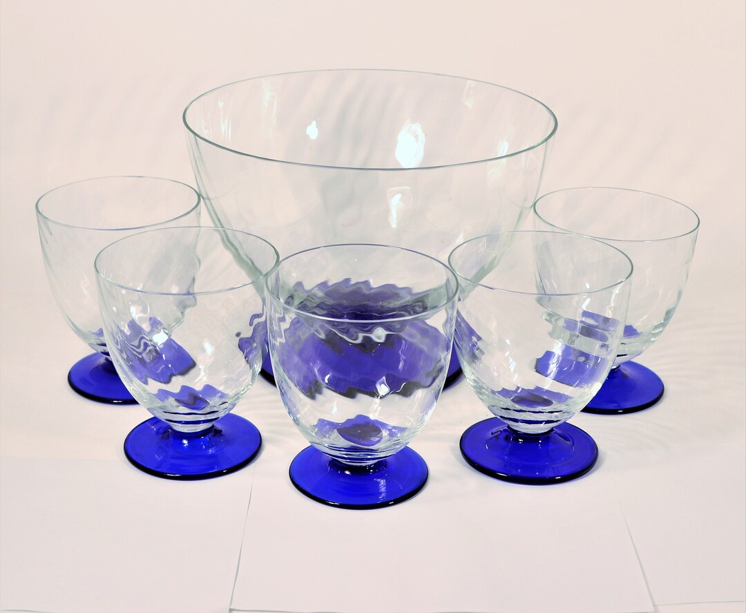 Punch Bowl With 5 Cups Art Glass Punch Bowl Five Punch Bowl Etsy