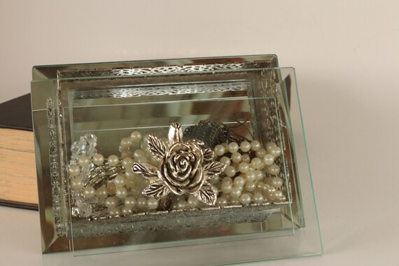 Trinket Box with Glass lid, Rose Trinket Box,Mirr… - image 3