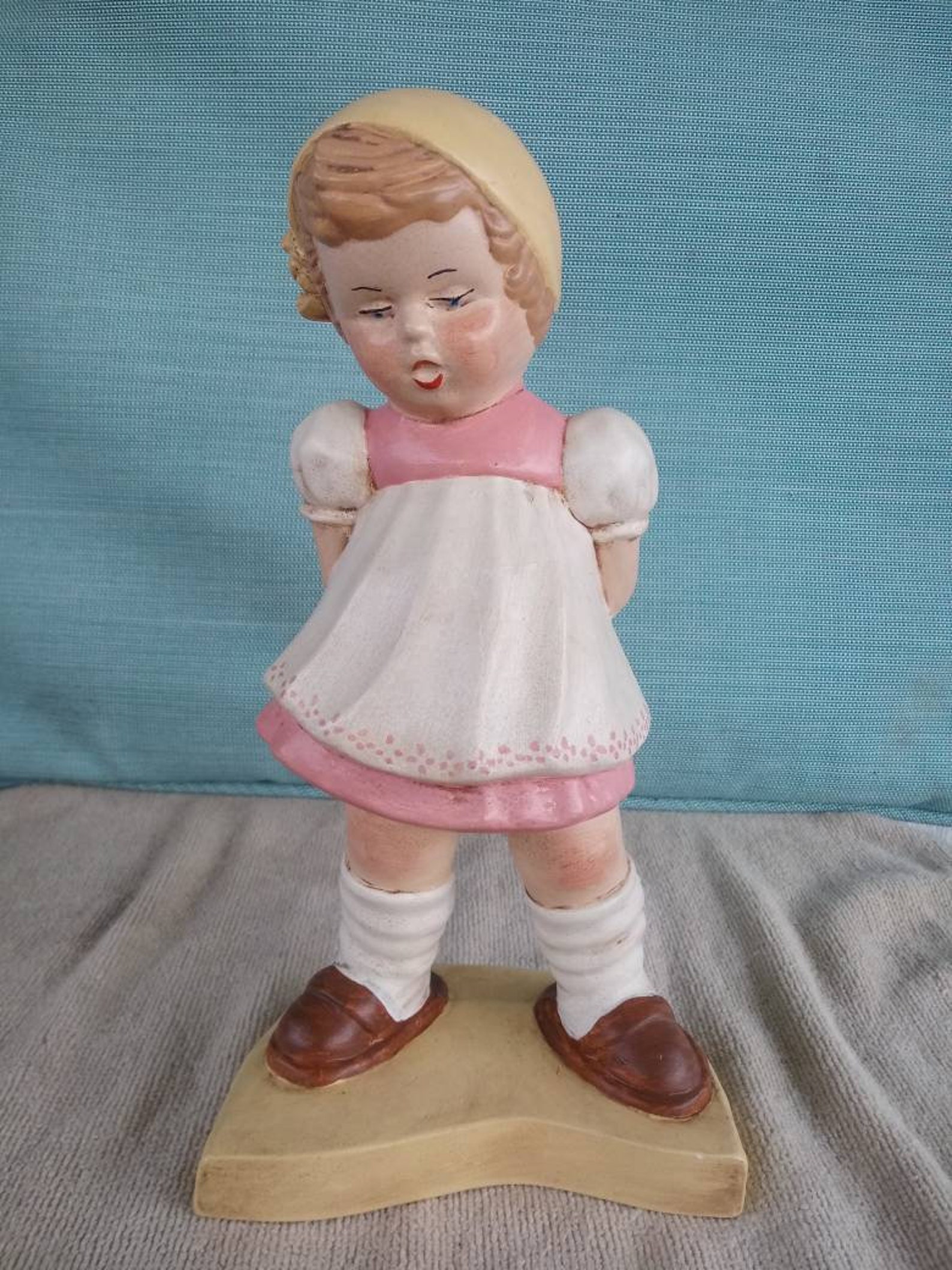 Vintage Girl Figurine Pink Dress Figurine Vintage Home Etsy