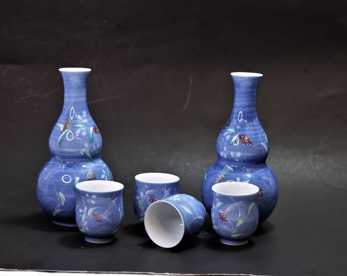 Blue Sake Bottles Japanese Sake Set Vintage Porcelain Saké Etsy