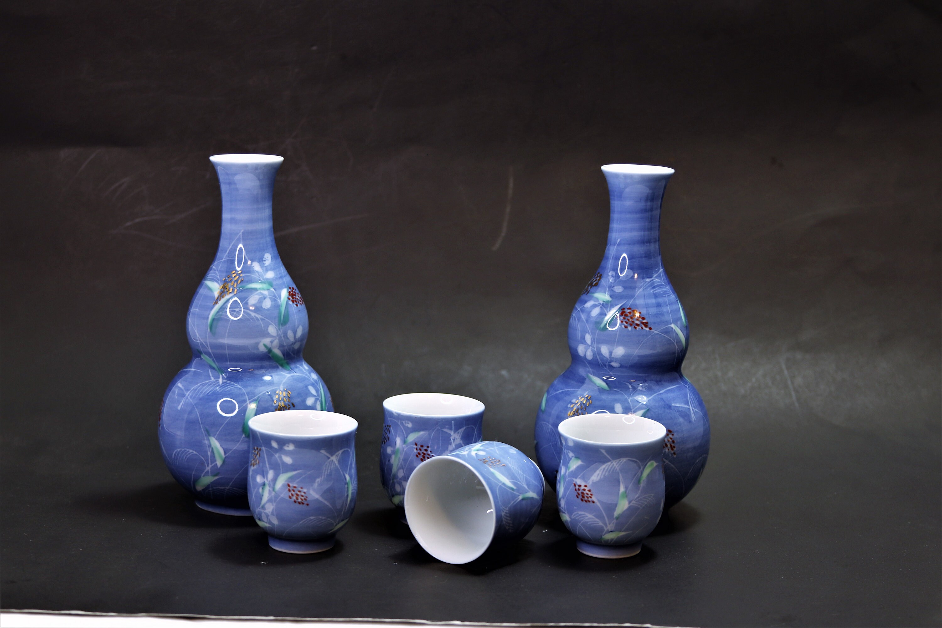 Blue Sake Bottles Japanese Sake Set Vintage Porcelain Saké Etsy