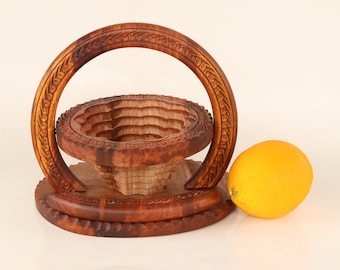 Cuenco de madera, Cuenco de madera tallado a mano, Cesta de madera cortada en espiral, Cesta de madera plegable,