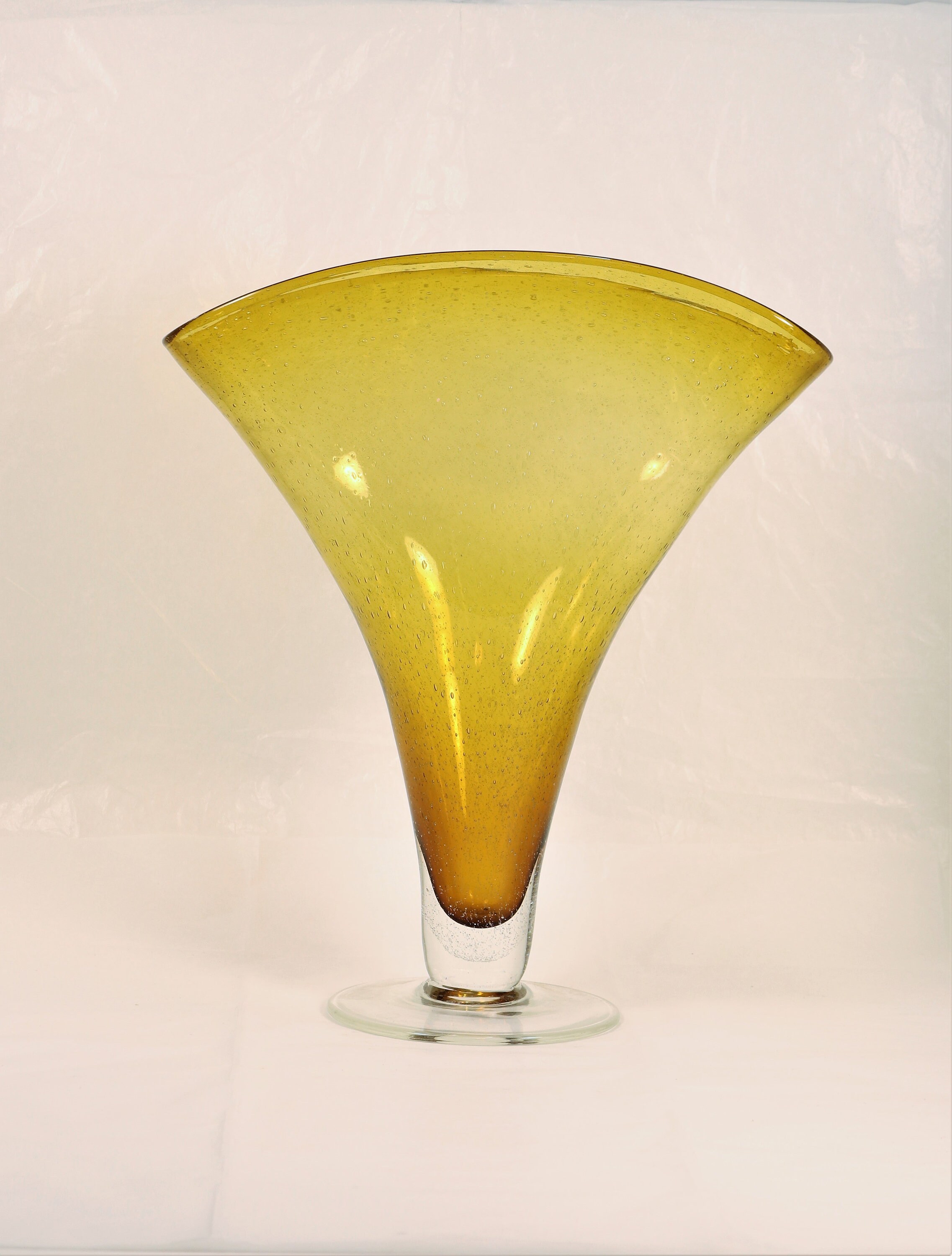 Amber Art Glass Fan Vase Amber Bubble Glass Vase Amber Vase Etsy