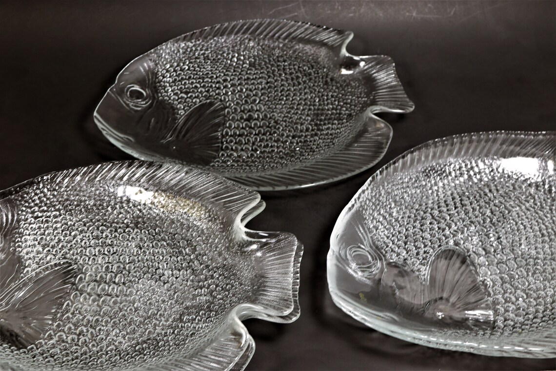 Clear Glass Fish Plates Made in France Fish Plates set of 5 Etsy