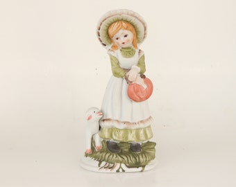Lady and sheep figurine, Vintage Ceramic Girl with Lamb Figurine