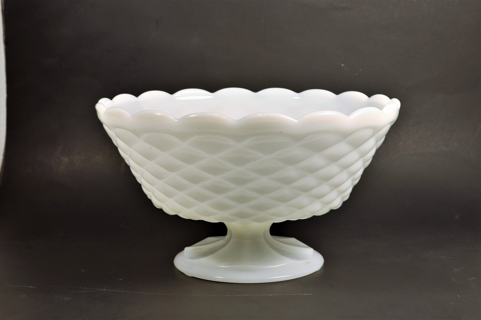 Milk Glass Diamond Pattern Footed Bowl Hobnail Milk Glass Etsy