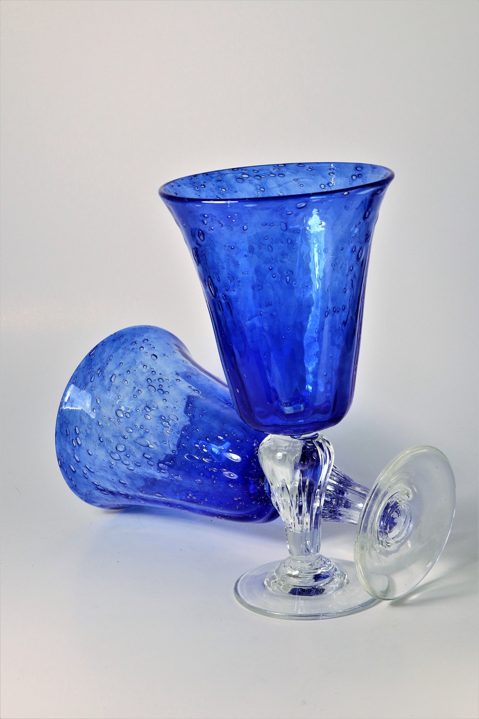 Blue Goblets Art Glass Water Goblets Blue Hand Blown Etsy