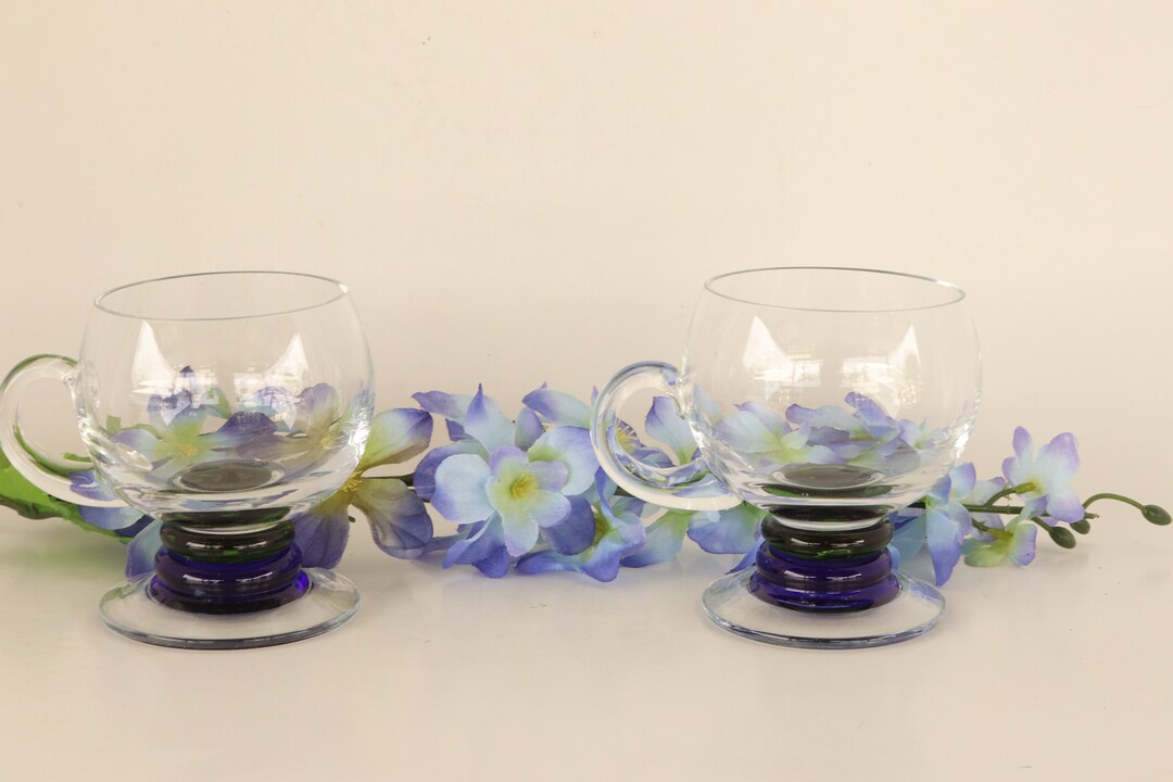 Art Glass Cups With Handles Hand Blown Set of 2 Etsy