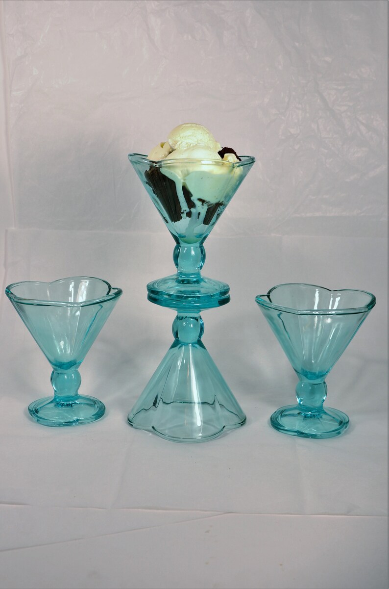 Blue Glass Dessert Cups Blue Sundae Parfait Dessert Dish Etsy