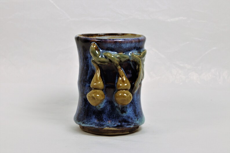 Drip Glazed Vase Bathroom Cup Pottery Vase Blue and Brown Earthenware Pottery, Vintage Pen Holder