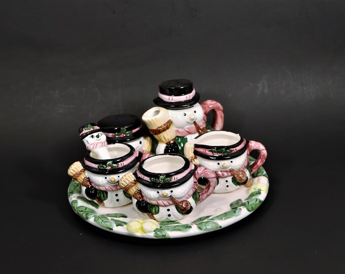 Snowman Tea Set, Holiday Tea Set, Snowman Teapot, Miniature Tea Sets