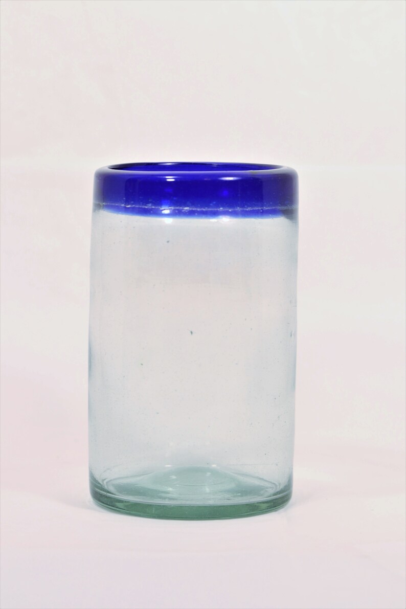 Art glass Vase Office Desk Decor, Clear and Blue Art Glass Candy Holder Pen and Pencil Holder