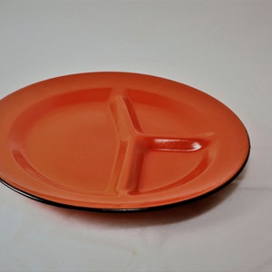 Enamel Dinner Plate, Red Metal Plate, Camping Enamel Plate, Metal Plate Divided Dinner Plate, Vintage Camper