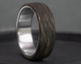 Forged Carbon Band, Titanium Mens Ring, Gold Leaf,Free Engraving