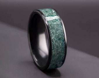 Bague en agate mousse, Alliance, cadeau de fiançailles, bague pour homme en céramique, cadeau d'anniversaire, bague de promesse, cadeau pour elle, cadeau pour lui, bagues pour femme