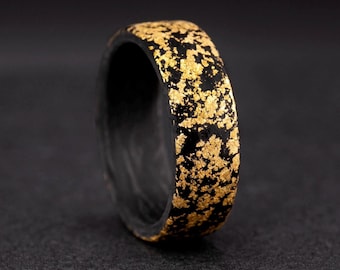 Carbon Fiber &  Yellow Gold Ring – Minimalist Wedding Band, Engagement or Promise Ring for Him or Her, Statement Anniversary Gift