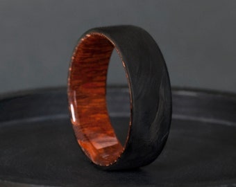 Mens engagement ring Snakewood Forged Carbon ring, Wedding band,Mens anniversary gift, Minimal ring, Handmade ring jewelry