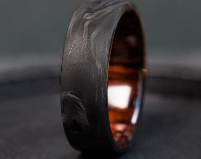 Featured listing image: Carbon Fiber Wedding Band, Carbon Fiber and Ironwood Ring, Custom Engagement Ring, Anniversary Gift, Statement ring, Free Engraving