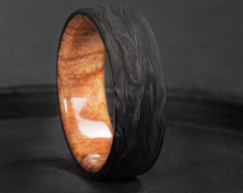 Spalted Maple  Forged Carbon Fiber Mens Wedding Band, Modern Mens Engagement ring, Valentines gift for husband, Anniversary gift for him