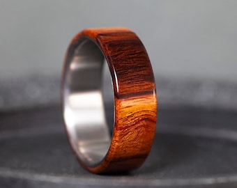 Iron wood Titanium Wedding Band, Wedding ring, Engagement Ring, Anniversary Gift for him or her