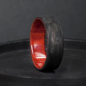 Carbon fiber ring Redheart Wood, Forged Carbon, Mens Wedding Band, gift for him or her, Engagement ring, Valentine's Day Gift