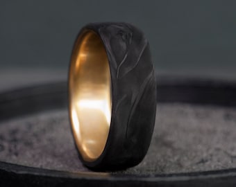 Carbon Fiber and Brass Men’s Wedding Band, Unique Rustic Wedding Band for Men, Anniversary Gift or Statement Ring,Boyfriend Engagement  Gift