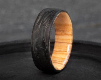 Mens Carbon Fiber Ring with Olive wood, Engagement ring,  Mens Wedding Band, Valentines day gift for him, gift for her, Unique ring by Berch