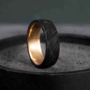 Brass Forged Carbon Fiber Mens Wedding Band, Handmade Engagement Ring, Anniversary Gift for him or her, Rustic handmade jewelry,