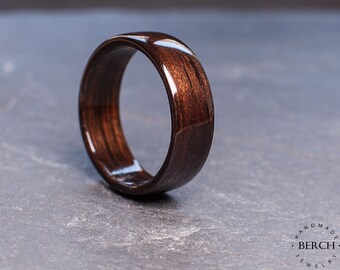 Mahogany bentwood ring with Stirling Silver core and inlay with Lapis Lazuli band