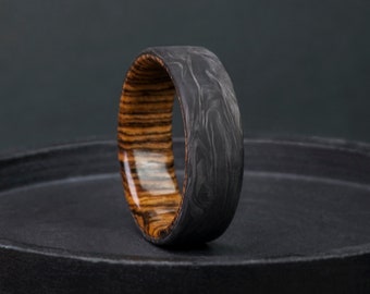 Alliance en fibre de carbone, bois de bocote, cadeau surprise pour elle, bague de fiançailles noire, alliance pour homme, idée cadeau d'anniversaire