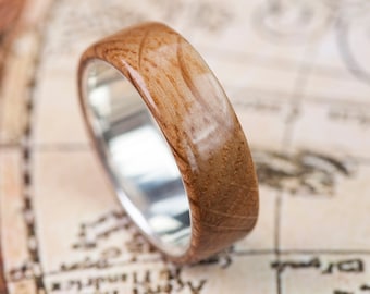 Whiskey Barrel Mens Wedding Ring, 925 Sterling Silver Engagement band, Oak Handmade Jewelry,  Anniversary gift, Boyfriend gift, Husband gift