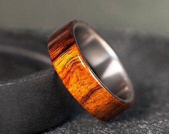 Iron wood Titanium Wedding Band, Wedding ring, Engagement Ring, Anniversary Gift for him or her