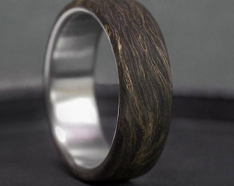 Titanium Men Ring, Forged Carbon with Old Gold Flakes Band, Engagement Ring, Mens Wedding Band, Anniversary Gift, Free Engraving