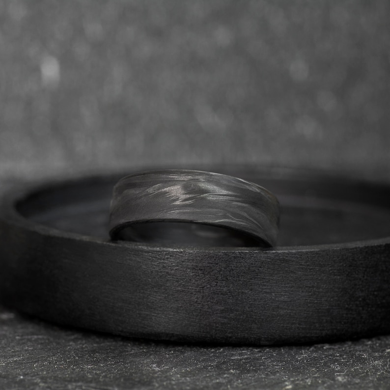 Handmade Forged Carbon Fiber Ring, Black Wedding Band, Anniversary Gift
