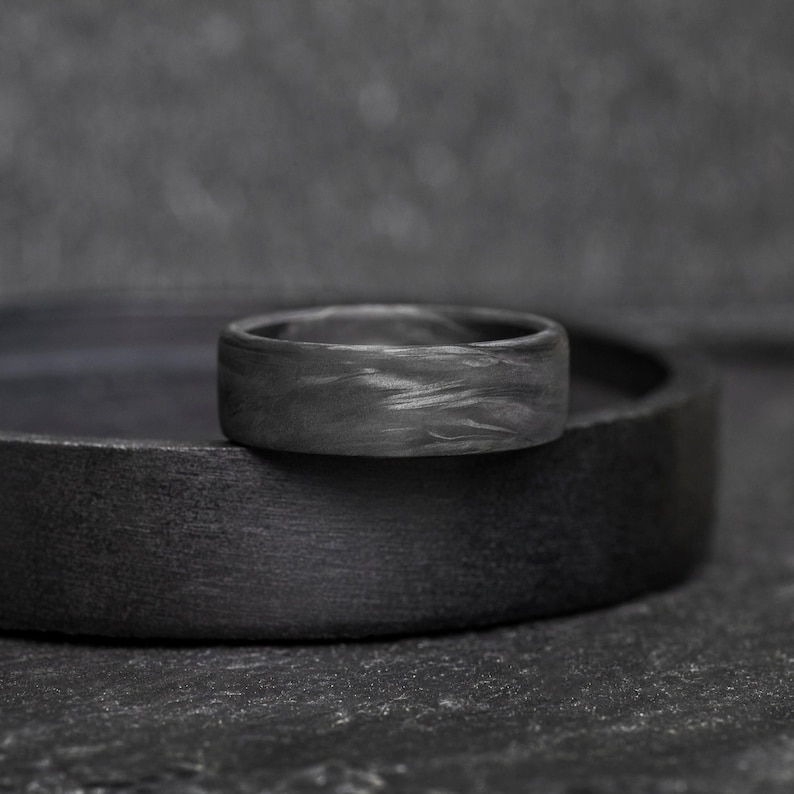 Handmade Forged Carbon Fiber Ring, Black Wedding Band, Anniversary Gift
