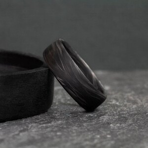Handmade Forged Carbon Fiber Ring, Black Wedding Band, Anniversary Gift