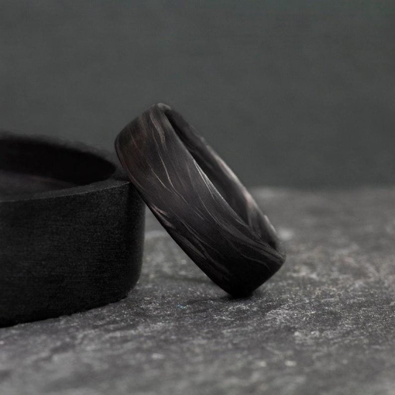 Handmade Forged Carbon Fiber Ring, Black Wedding Band, Anniversary Gift