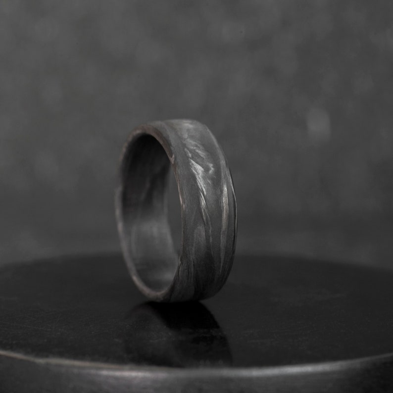 Handmade Forged Carbon Fiber Ring, Black Wedding Band, Anniversary Gift
