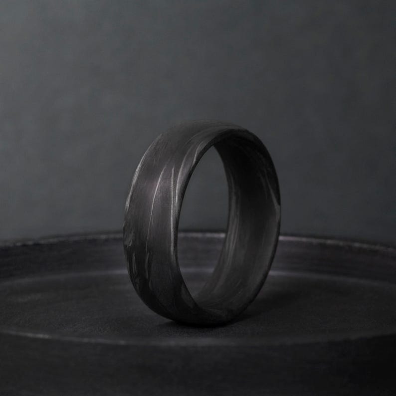 Handmade Forged Carbon Fiber Ring, Black Wedding Band, Anniversary Gift