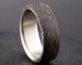 Free Engraving | Forged Carbon Band, Titanium Mens Ring, Gold Leaf