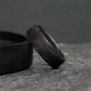 Handmade Forged Carbon Fiber Ring, Black Wedding Band, Anniversary Gift