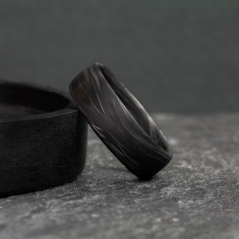 Handmade Forged Carbon Fiber Ring, Black Wedding Band, Anniversary Gift
