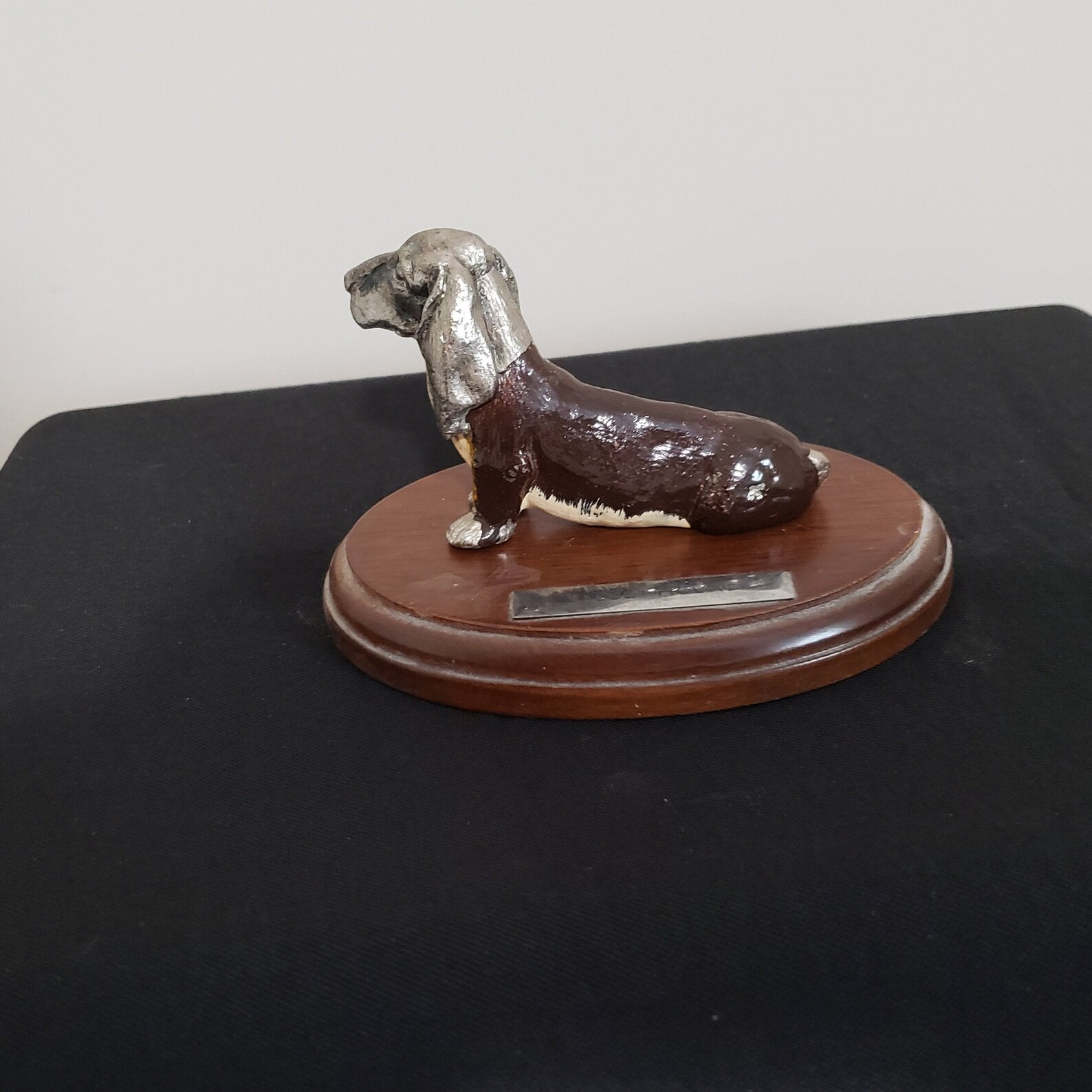 Metal Basset Hound Statue on Wooden Base | Etsy