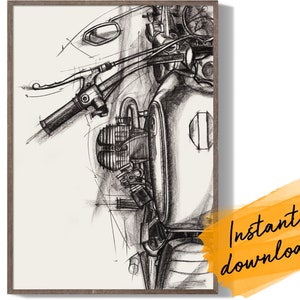 Digital Art Print In Chalk - BMW motorcycle sketch, Auto & Motorbike Chalk Art / BMW R75 Roadster 1973